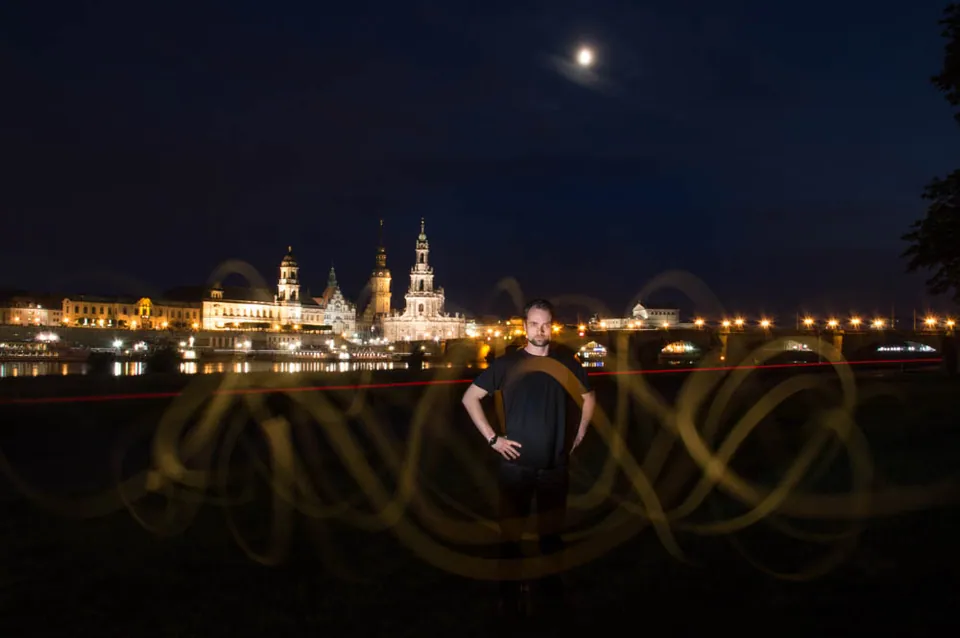 Skyline Dresden mit Langzeitbelichtung und Lightpainting