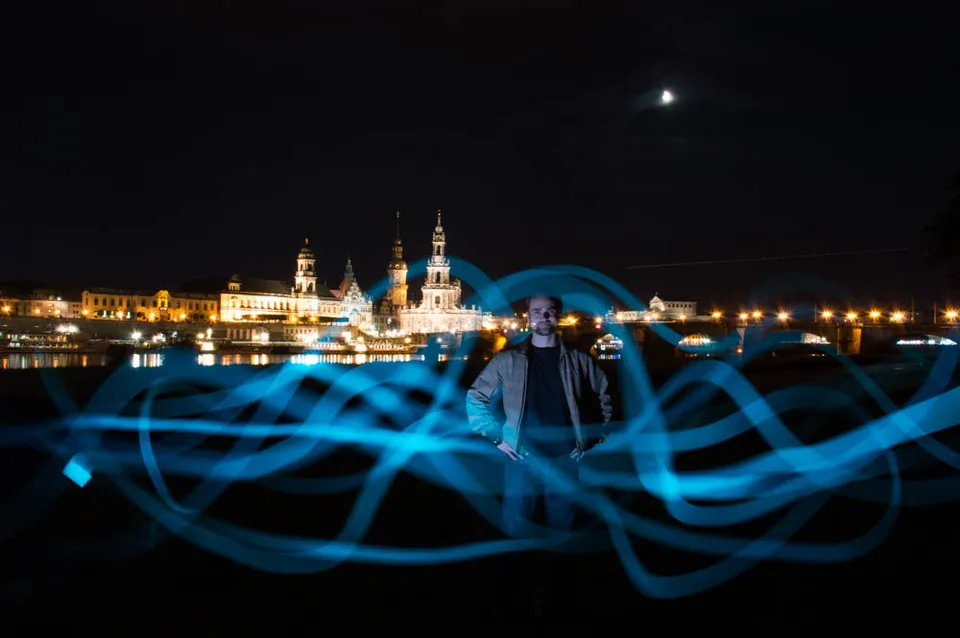 Skyline Dresden mit Langzeitbelichtung und Lightpainting